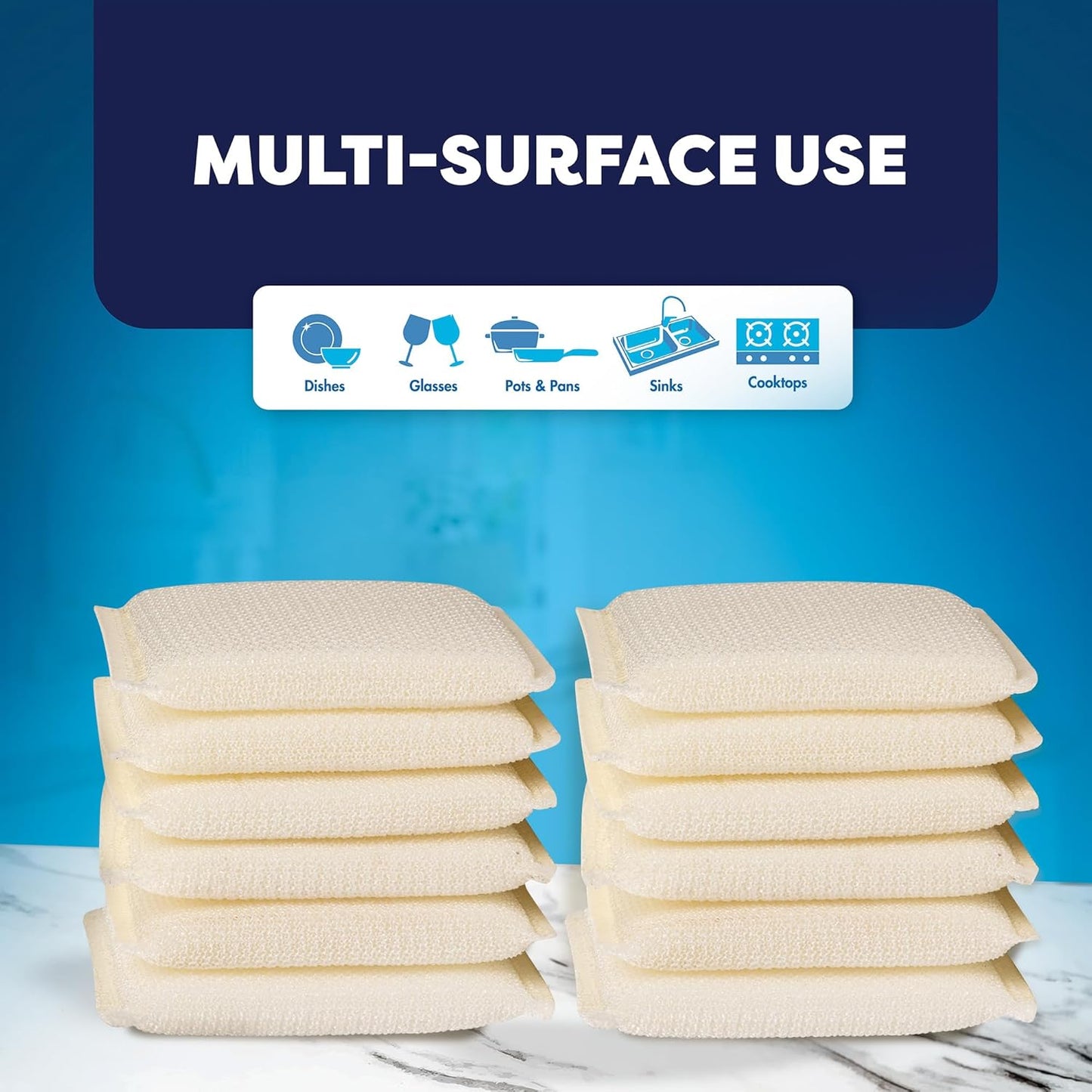 12 Pack Scrub Sponges Kitchen by SCRUBIT, Multi-Purpose Scouring Pads, Non-Scratch Cleaning Sponges for Dishes, Pots & Non-Stick Cookware - Long Lasting Dish Scrubbers for Kitchen, Bathroom & More