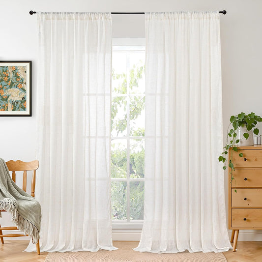 BGment Linen Curtains 84 Inch Length for Living Room, Lightweight Rustic Country Window Drapes for Farmhouse Bedroom Dining Room Decor Rod Pocket Textured, 2 Panels Set, Each 60 Inch Wide