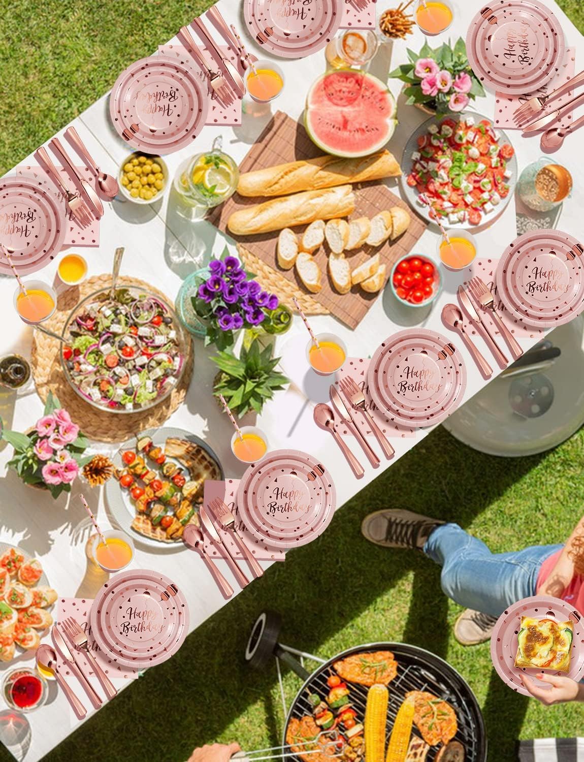 Birthday Party Tableware, 161 Pieces Pink and Rosegold Party Supplies, Party Dinnerware Sets Include Paper Plates Napkins Cups Silverware, for Shower Engagement Parties Decoration -20 Serves