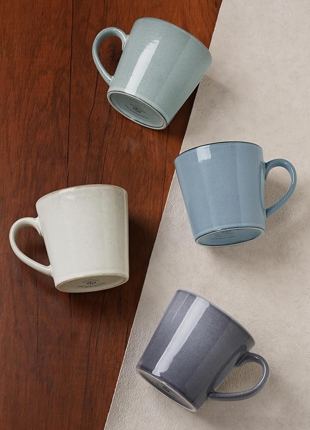 famiware Coffee Mug Set of 4, Annecy 14 oz Ceramic Reusable Cups Set with Handle, Microwavable and Dishwasherable Stoneware Drinkware Set for Tea, Milk, Water, Grey-blue