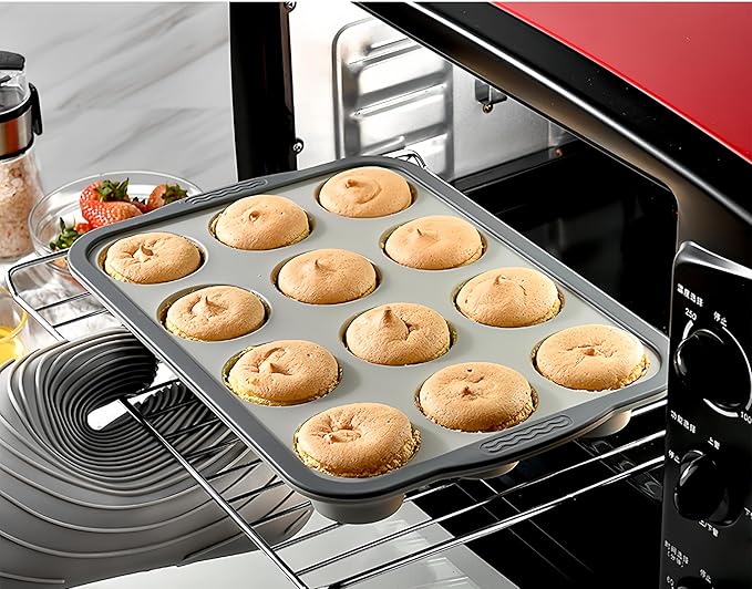 Silicone Muffin Pans for Baking with Metal Frame, 12 Cup Silicone Muffin Pan, Nonstick Cupcake Pan, BPA Free Muffin Tins Easy to Pop Cupcake Baking Pan Molds for Oven Dishwasher Safe Pink