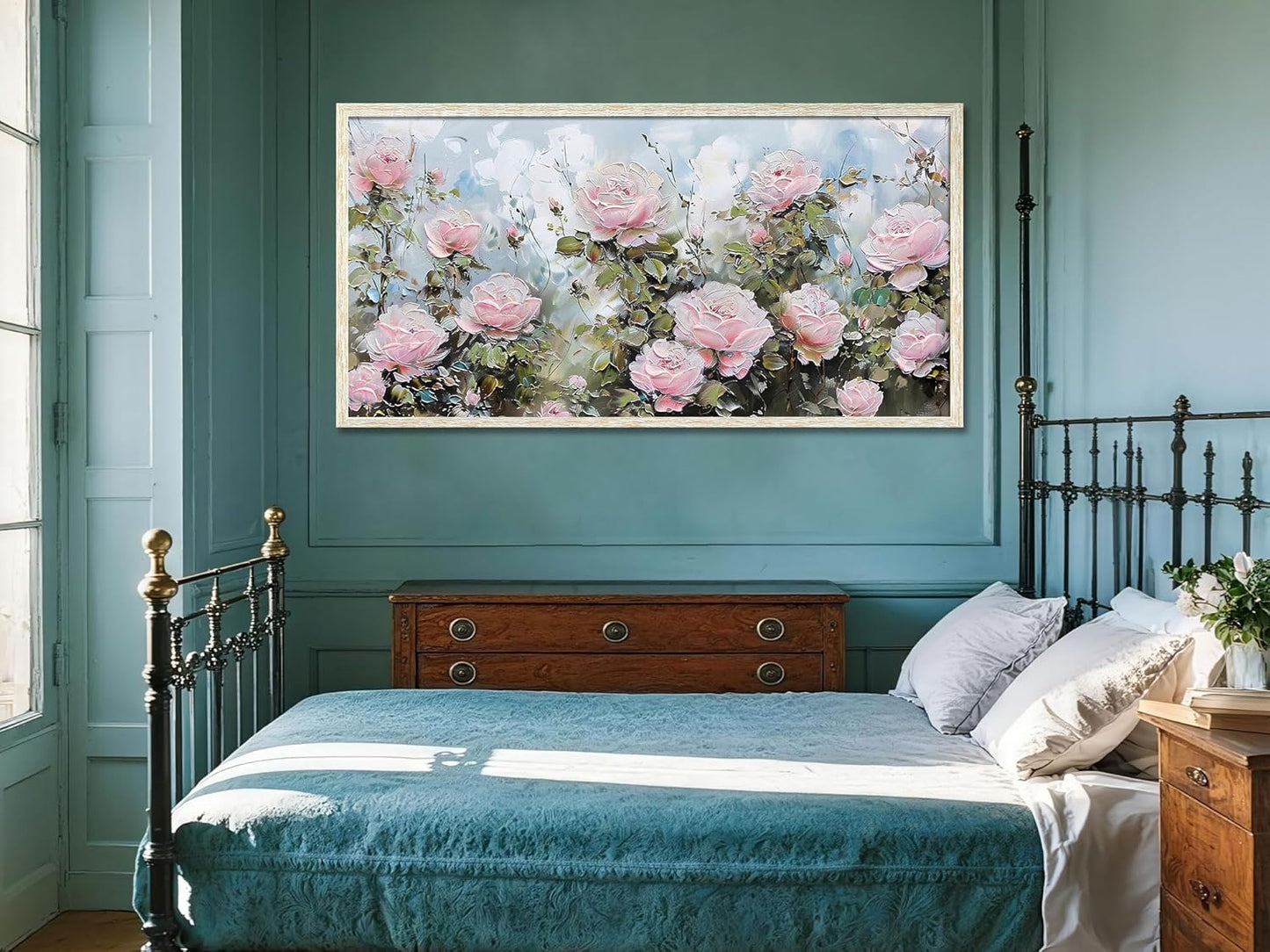 Ardemy Rose Canvas Wall Art for Living Room Floral Framed Pictures Wall Decor Extra Large Paintings Flower Textured Bedroom Artwork Dining Room Home Office Kitchen 40"x20"