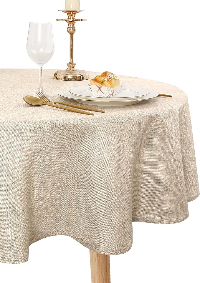 JIUZHEN Round Textured Table Cloth Linen Wrinkle Free Stain Resistant Farmhouse Decorative Circular Tablecloth for Kitchen, Dining, Party, Wedding, Outdoor Use (30 Inch Round,Beige)