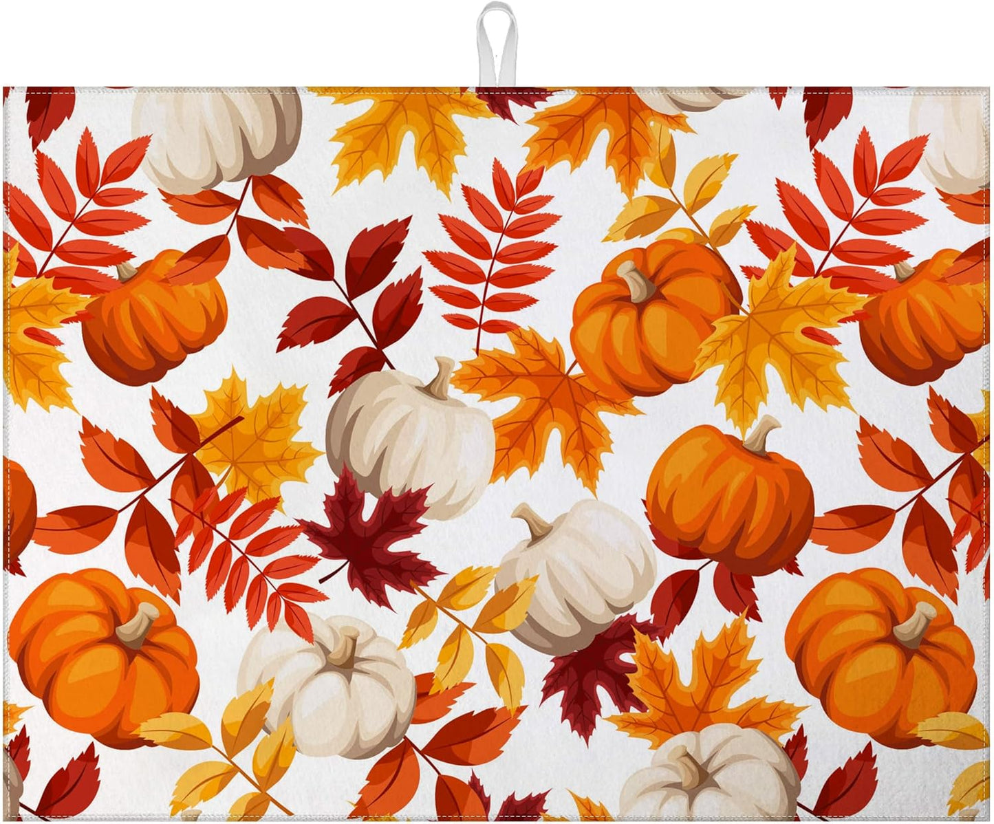 Fall Pumpkin Maple Dish Drying Mat for Kitchen Counter Thanksgiving Drying Pad Absorbent Reversible Dish Drainer Rack Mats Draining Pad 18"x24"Inch