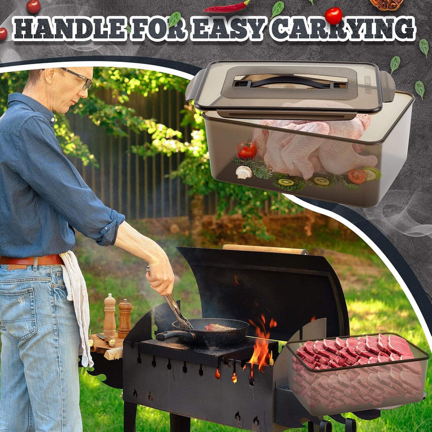 3 Pcs Marinating Containers with Lid 12.5, 8.3, 6.5 Quart Plastic Food Brining Containers Dishwasher Safe Grilling Accessories for Thanksgiving Meat Chicken Turkey Rib BBQ Prep Storage