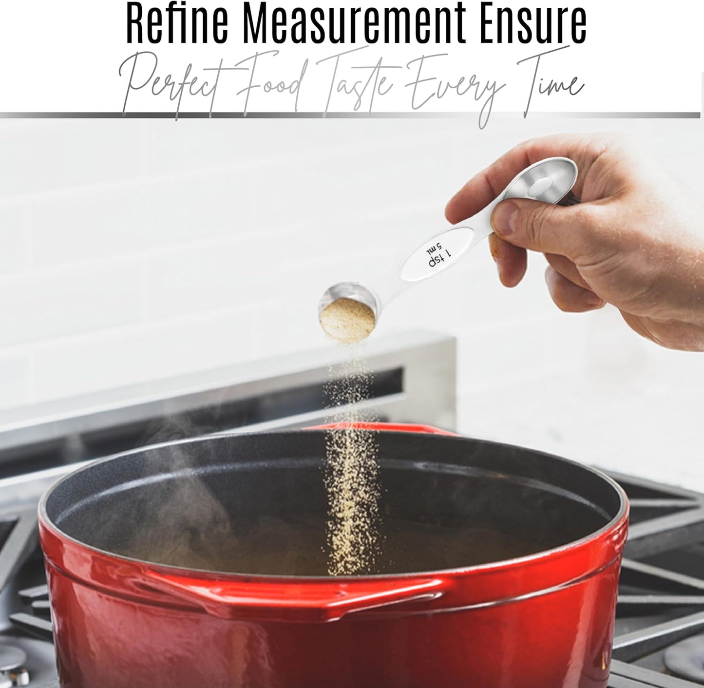 Magnetic Measuring Spoons Set of 9 Stainless Steel Dual-Sided Stackable Measuring Spoon Nesting Teaspoons Measuring Dry and Liquid Ingredients, Fits in Spice Jars Set of 9 (White)