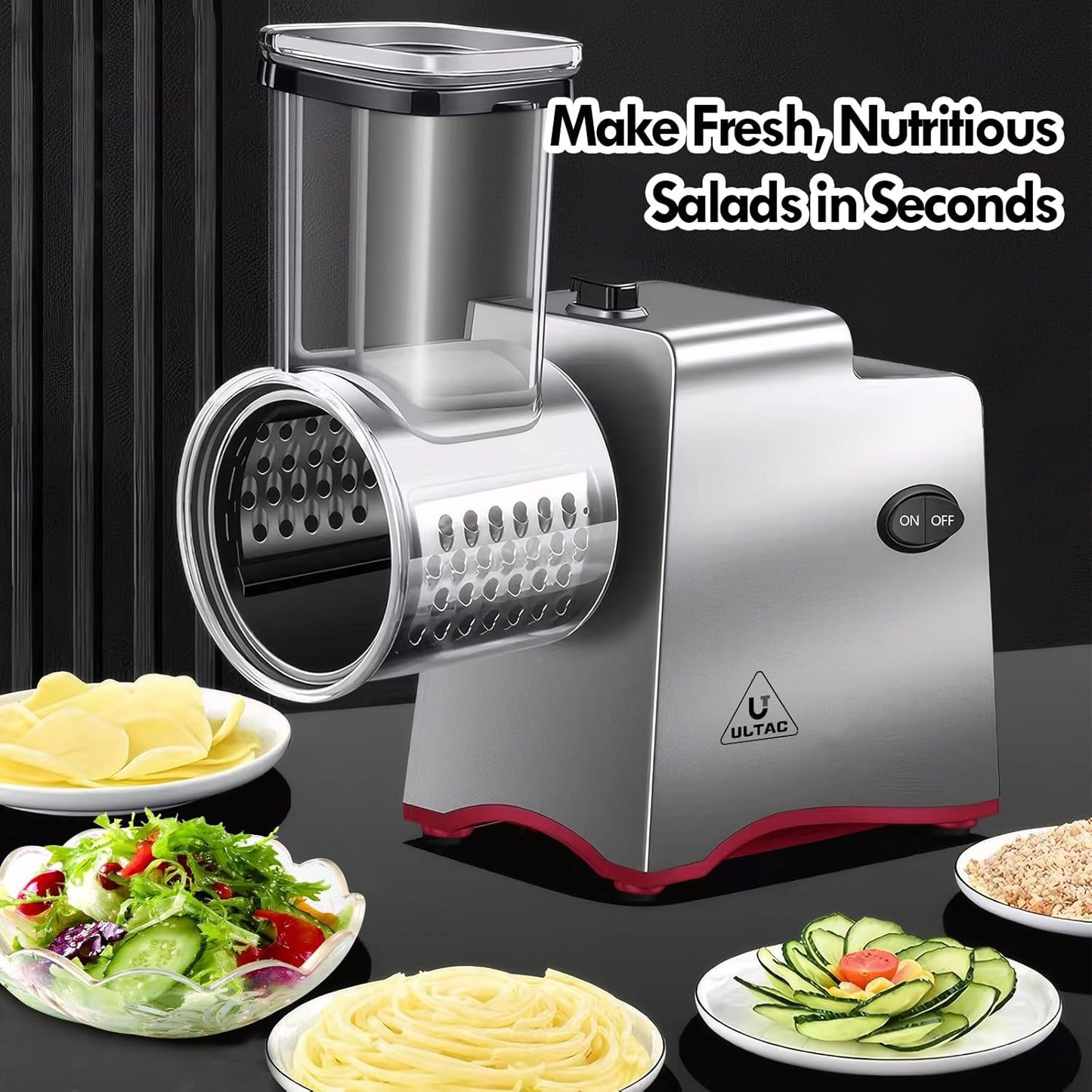 Electric Cheese Grater,Electric Cheese Grater for Block Cheese with 7 Different Shapes of Blades, 250W Electric Slicer Shredder, Electric Salad Machine for Cheeses, Fruits, Vegetables