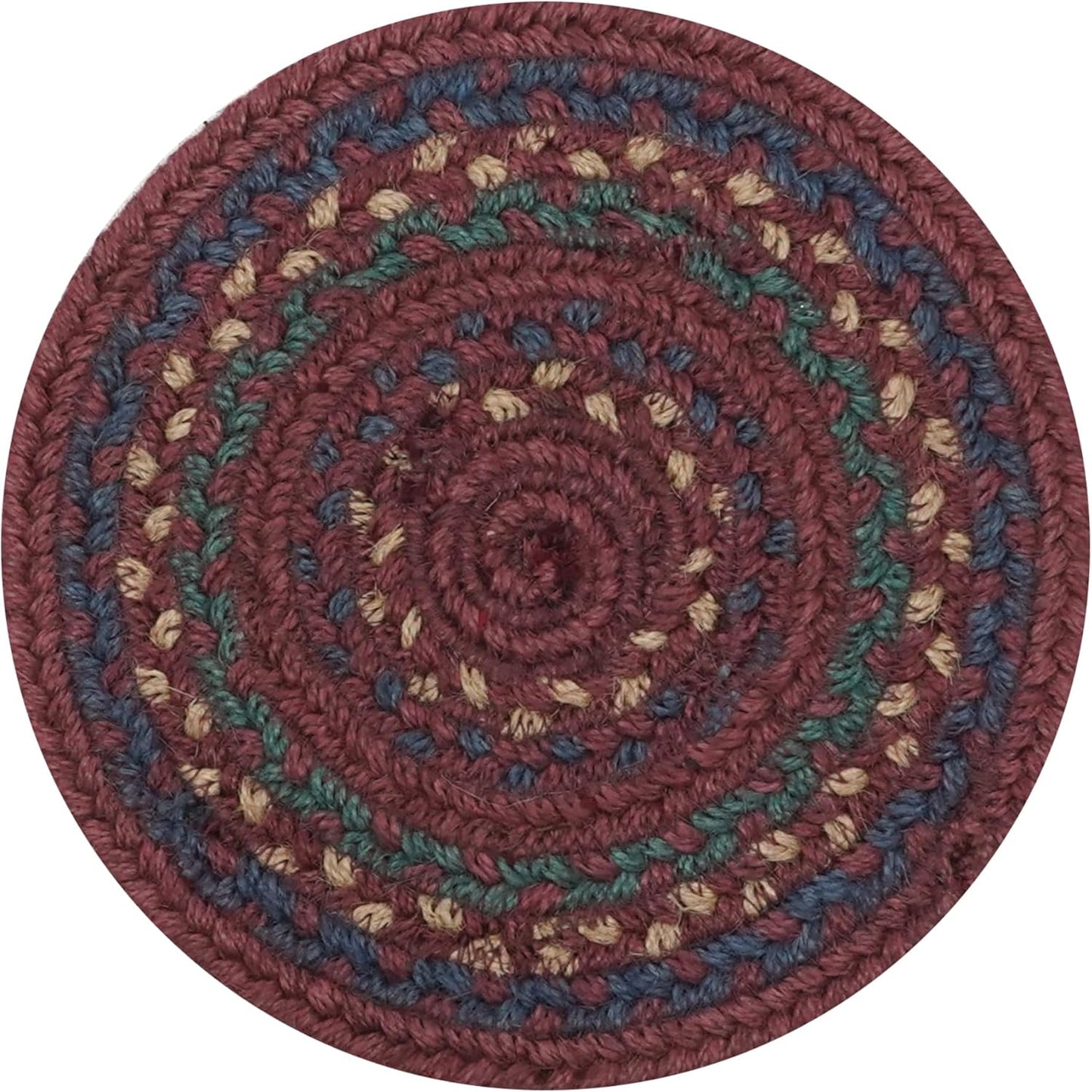 Jamestown Jute Braided Trivets for Table, Warm Country Decor, Set of 3, Burgundy 8" Round Heat Resistant Mats - Rich Colors, Easy to Clean, Durable and Protects Furniture