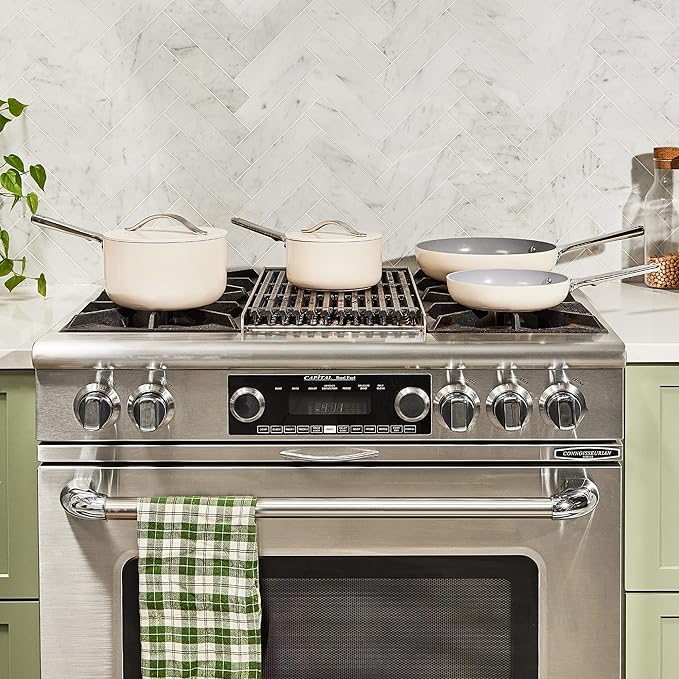 Caraway Mini Cookware Set - Non-Stick Ceramic Fry Pan (1.05 qt, 8") & Sauce Pan (1.75 qt) - Non Toxic, PTFE & PFOA Free - Oven Safe & Stovetop Agnostic (Gas, Electric & Induction) - Perracotta