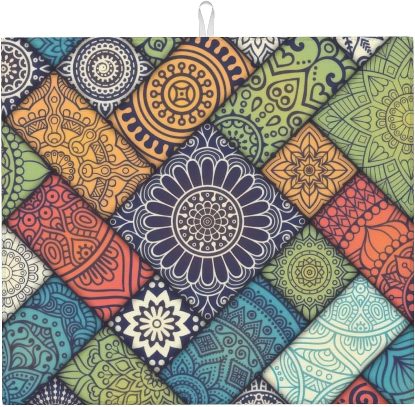 Retro Boho Dish Drying Mat 16x18 Inch, Microfiber Absorbent Fast Dry Mat Mandala Large Dish Mat Drying Kitchen Mat, Kitchen Drying Pad for Kitchen Counter Coffee Bar Decor Gifts