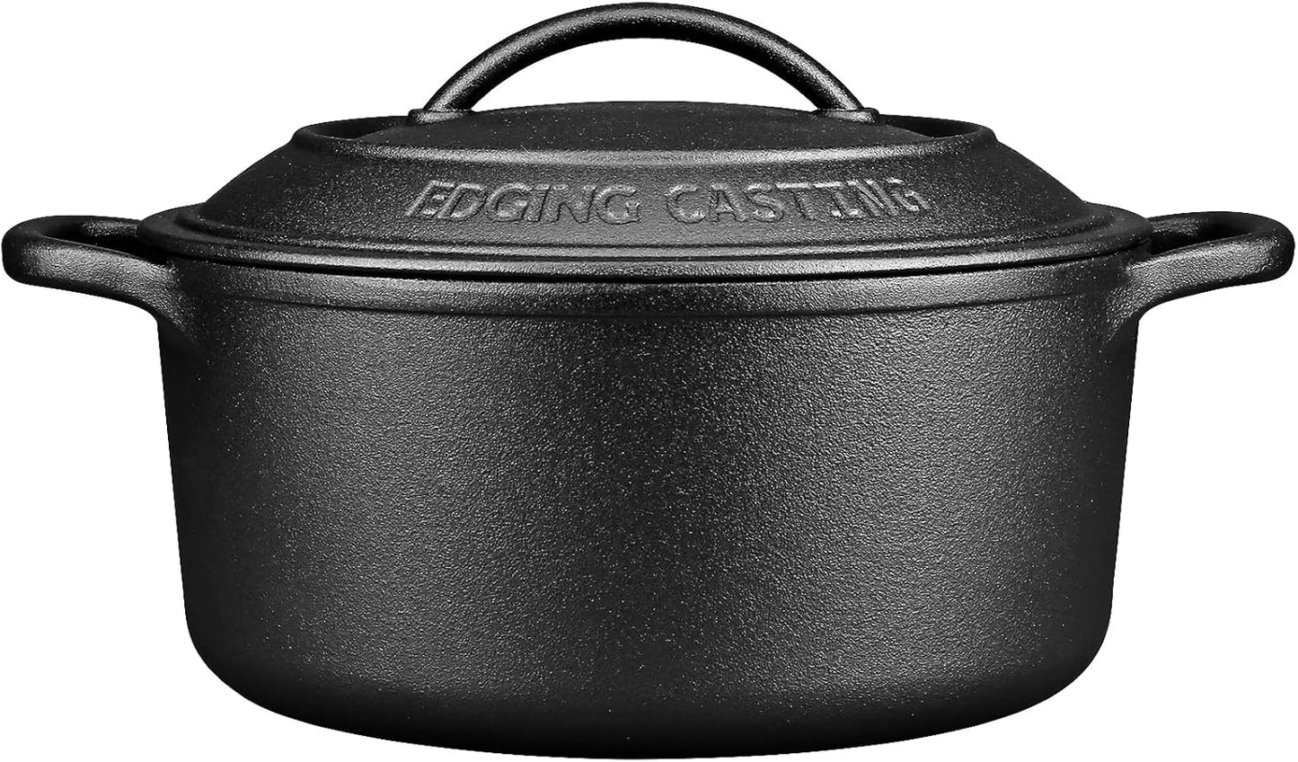 Pre-Seasoned Cast Iron Dutch Oven Pot with Lid Dual Handle, Sourdough Bread Baking Pots， Round 7 Quart, Black