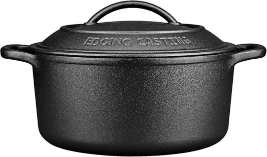 Pre-Seasoned Cast Iron Dutch Oven Pot with Lid Dual Handle, Sourdough Bread Baking Pots， Round 7 Quart, Black