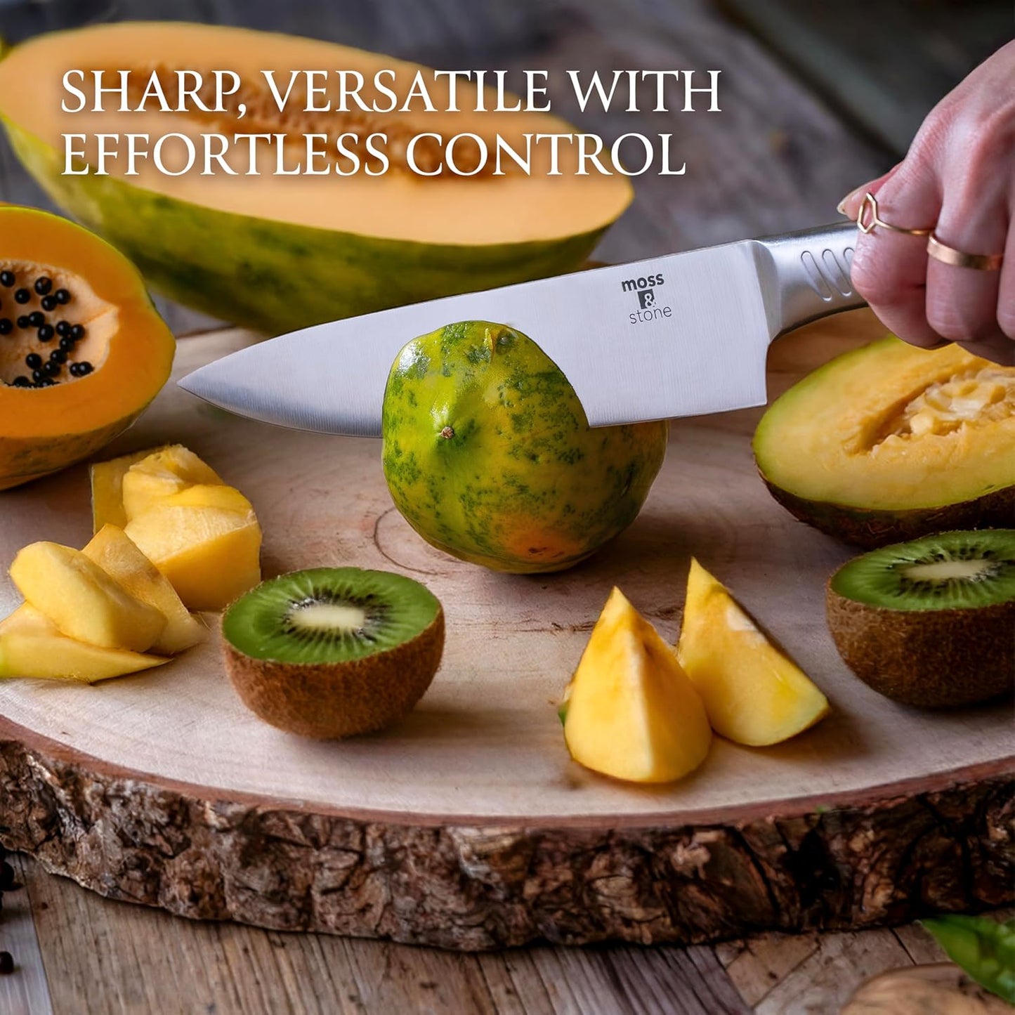 Moss & Stone Professional Kitchen Knife Chef Set, 6 Pcs Small Knife Set With Block, Premium Kitchen Knife Set Stainless Steel, Scratch Resistant & Rust Proof, Knife Block With Sharp Cooking Knives.