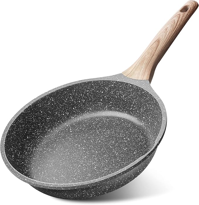 Caannasweis Nonstick Granite Frying Pan Skillet, Non Stick Omelette Frying Pans, Omelet Egg Pan, Stone Cookware Chef's Pan, Induction Compatible, PFOA Free (Gray, 8 Inch)