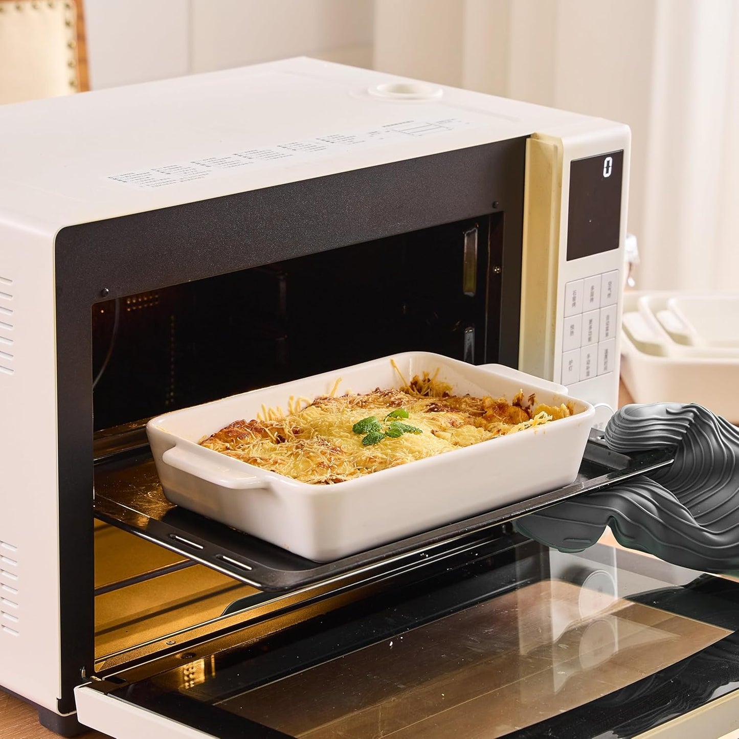 Ceramic Bakeware Set, 13"/10"/7.6" Rectangular Porcelain Baking Dishes for Kitchen, Lasagna Pans with Handle for Cooking, Baking Pan Deep Casserole Dishes for Baking, Set of 3 White