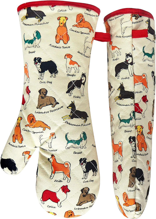 Oven Mitts Cotton Fashion Cute Dog Design 1pair Heat Resistant Oven Gloves Safe Cooking Baking Grilling Barbecue Machine Washable Pot Holders (Oven Mitts Dog Flower)