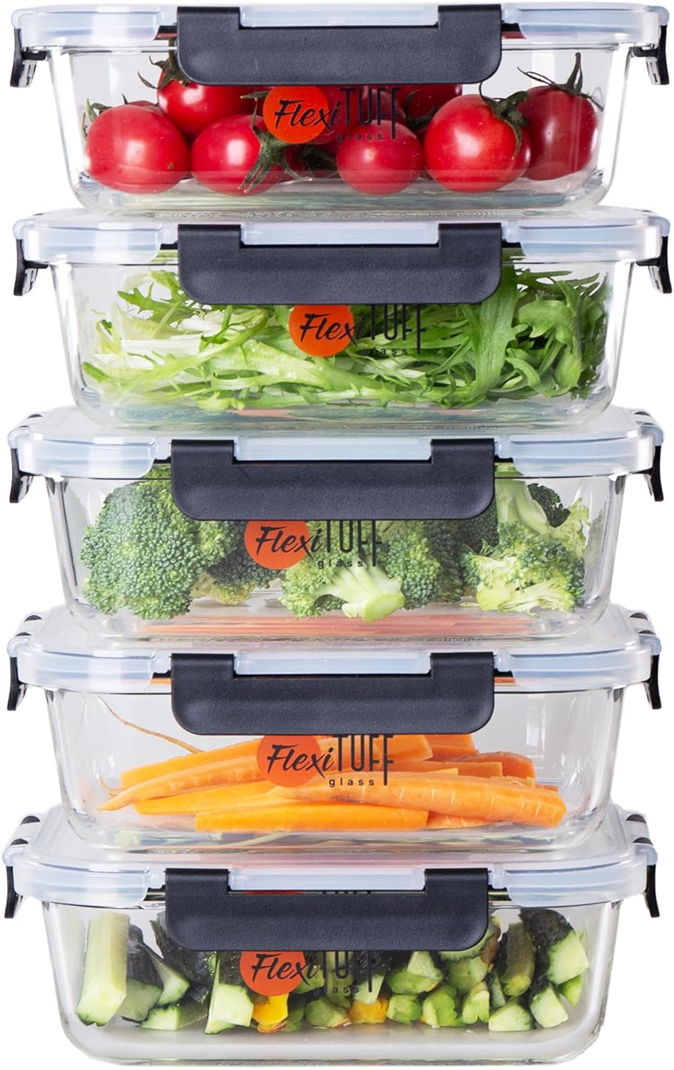 10pcs set Food Storage Container (5 Airtight and 5 Lids) | BPA Free, Leakproof Lids, Dishwasher, Microwave & Freezer Safe | Containers for Kitchen - Clear
