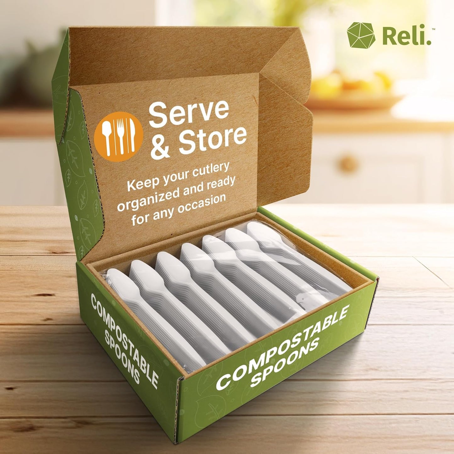 Reli. Compostable Spoons (600 Pack) | Soup Spoons, Disposable Utensils Heavy Duty | Compostable Utensils, Cutlery for Party, Hot Food, Party Supplies | BPA Free, Cornstarch (White)