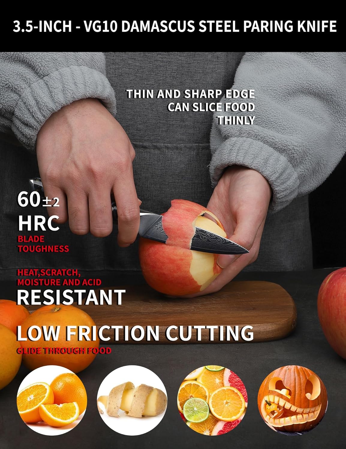 3.5 Inch Paring Knife - Kitchen Fruit Vegetable Knife Damascus Steel & Resin Handle - Xuan Series (Starry Black)