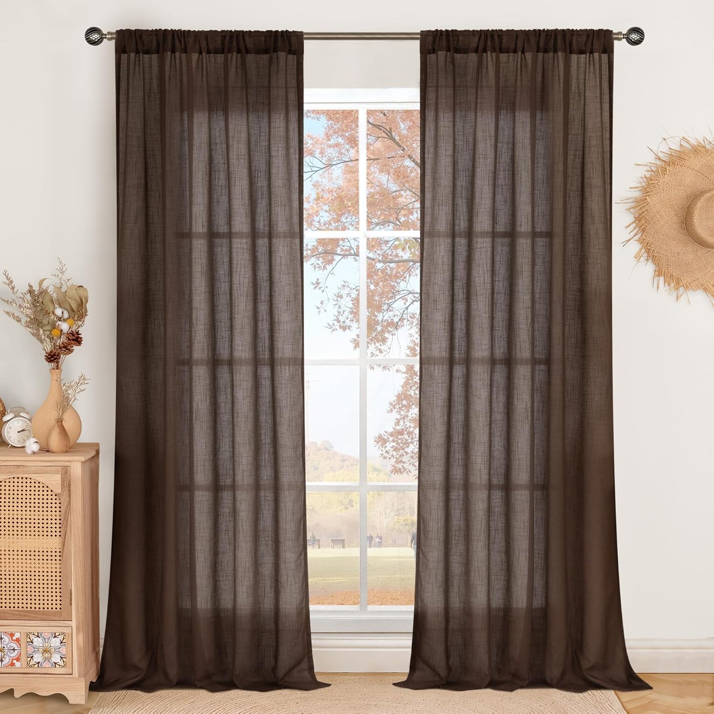 BGment Brown Linen Curtains 84 Inch Length for Living Room, Semi Sheer Window Drapes Lightweight Rustic Textured for Farmhouse Bedroom Office Decor Rod Pocket, 2 Panels Set, Each 42 Inch Wide
