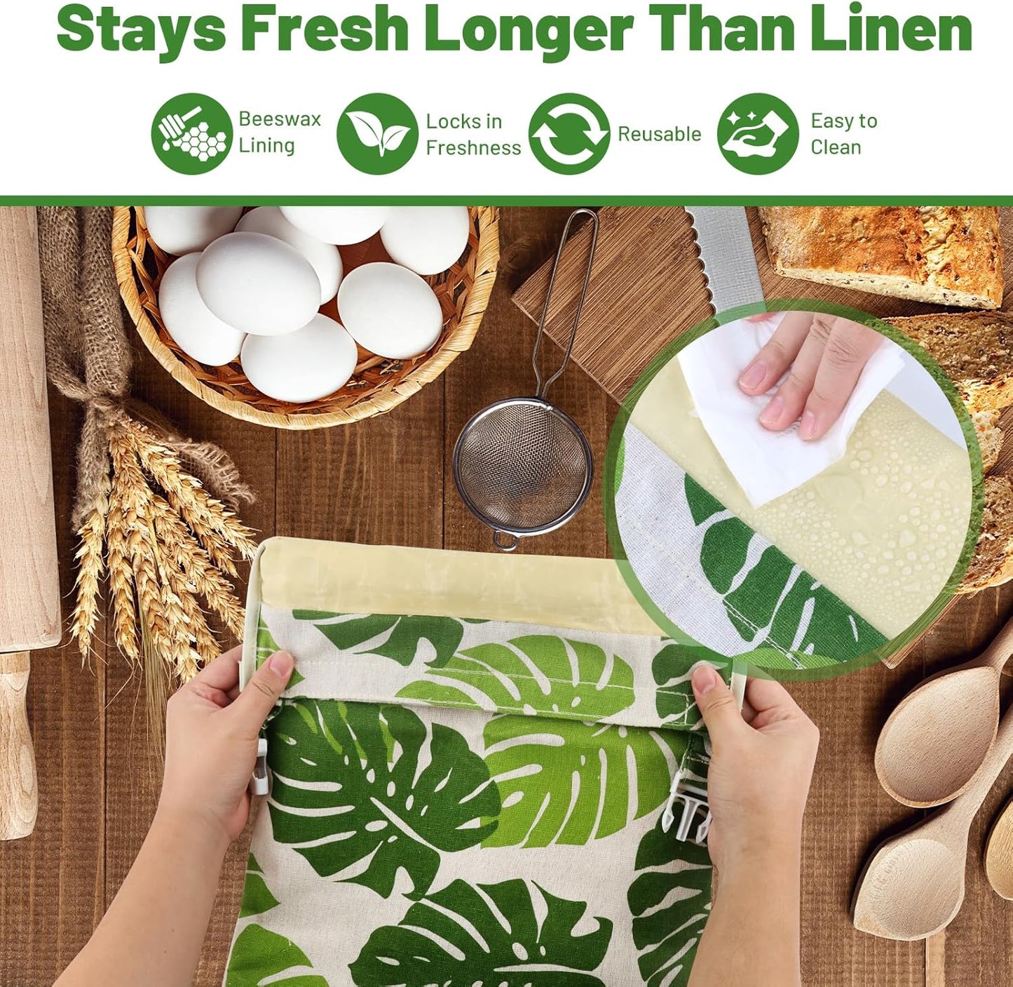 2 Pack Reusable Beeswax Food Wraps Breads Bags for Homemade Bread Loaf, Organic Cotton XL Sourdough Beeswax Bread Bag Supplies Sandwich Wrapper, Sustainable, Fresh Keeping, Food Storage Containers