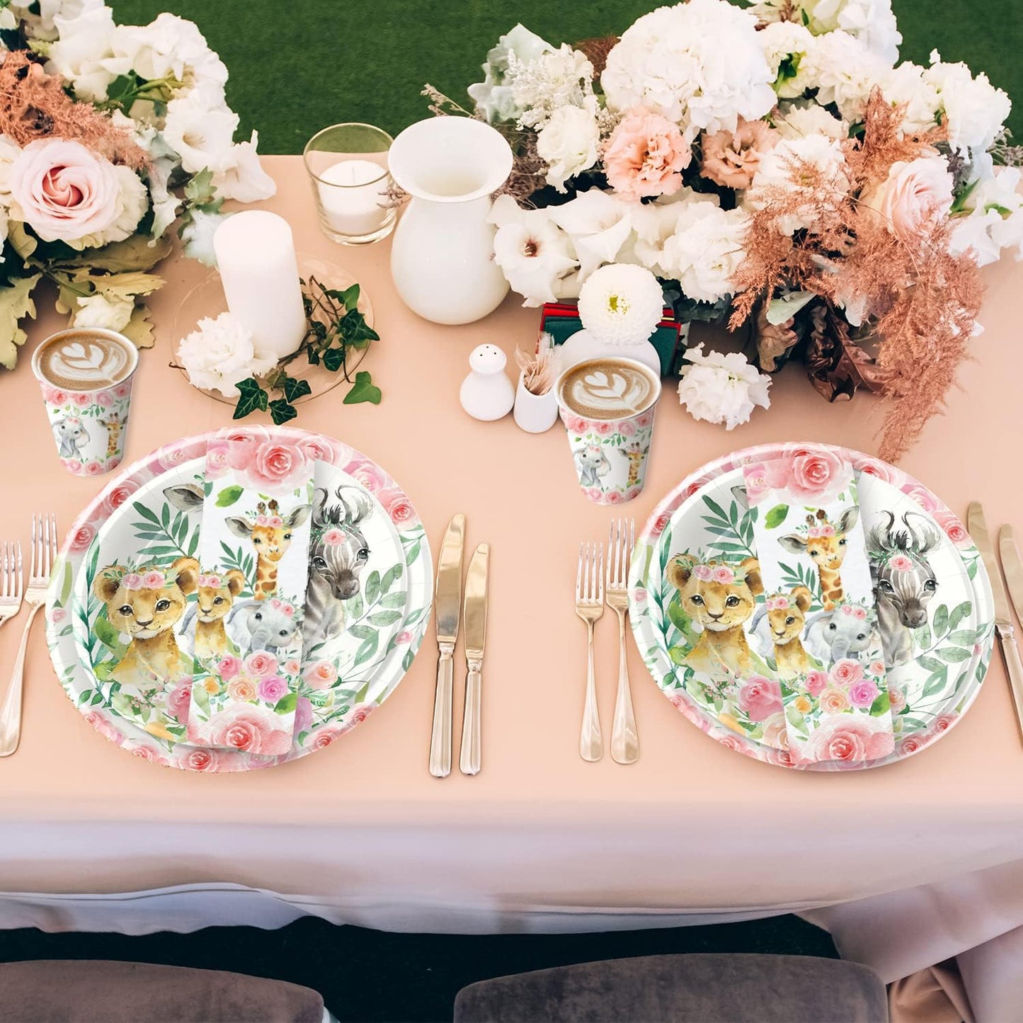 Safari Jungle Theme Party Supplies for Girl - Animal Safari Birthday Baby Shower Decorations Tableware Include 9" Plates, 7" Plate, Cup, Napkin, Jungle Party Decorations | Serve 48