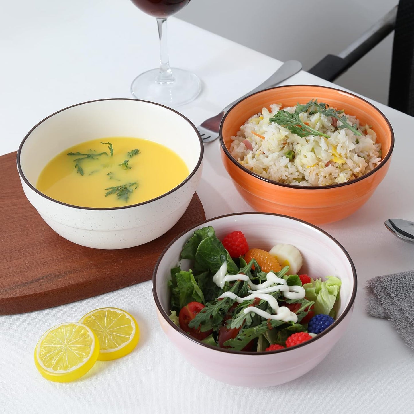 HAPPY KIT Ceramic Serving Bowls, 6 Inch Colorful Bowls for Kitchen, 24 Ounce Soup Bowls Set of 6, Dishwasher & Microwave Safe, Porcelain Bowls for Cereal Soup Rice Pasta Salad Oatmeal Soup