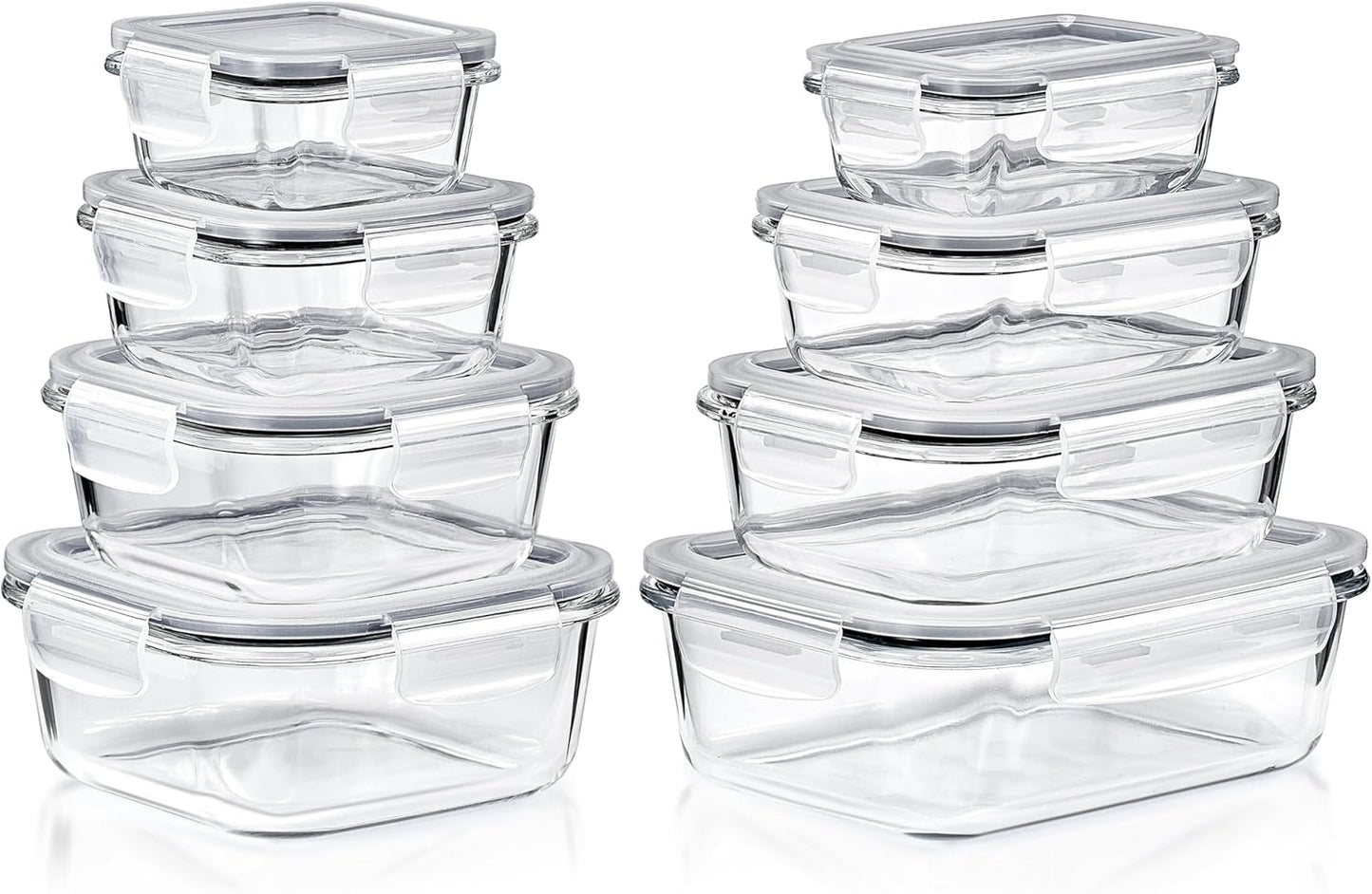Sorbus 16pc Glass Meal Prep Containers Set – 4 Square and 4 Round Food Storage Containers with Airtight Lids – Freezer, Dishwasher, Oven Safe – Reusable Glass Containers for Meal Prep and Storage