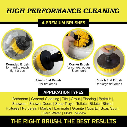 Nylon Drill Brush Attachment Set for Bathroom Cleaning - Power Scrubber Brush Kit for Bathtub, Shower, Tile, and Grout - All-Purpose Household Cleaning Brushes for Drill - Electric Grout Cleaner Kit