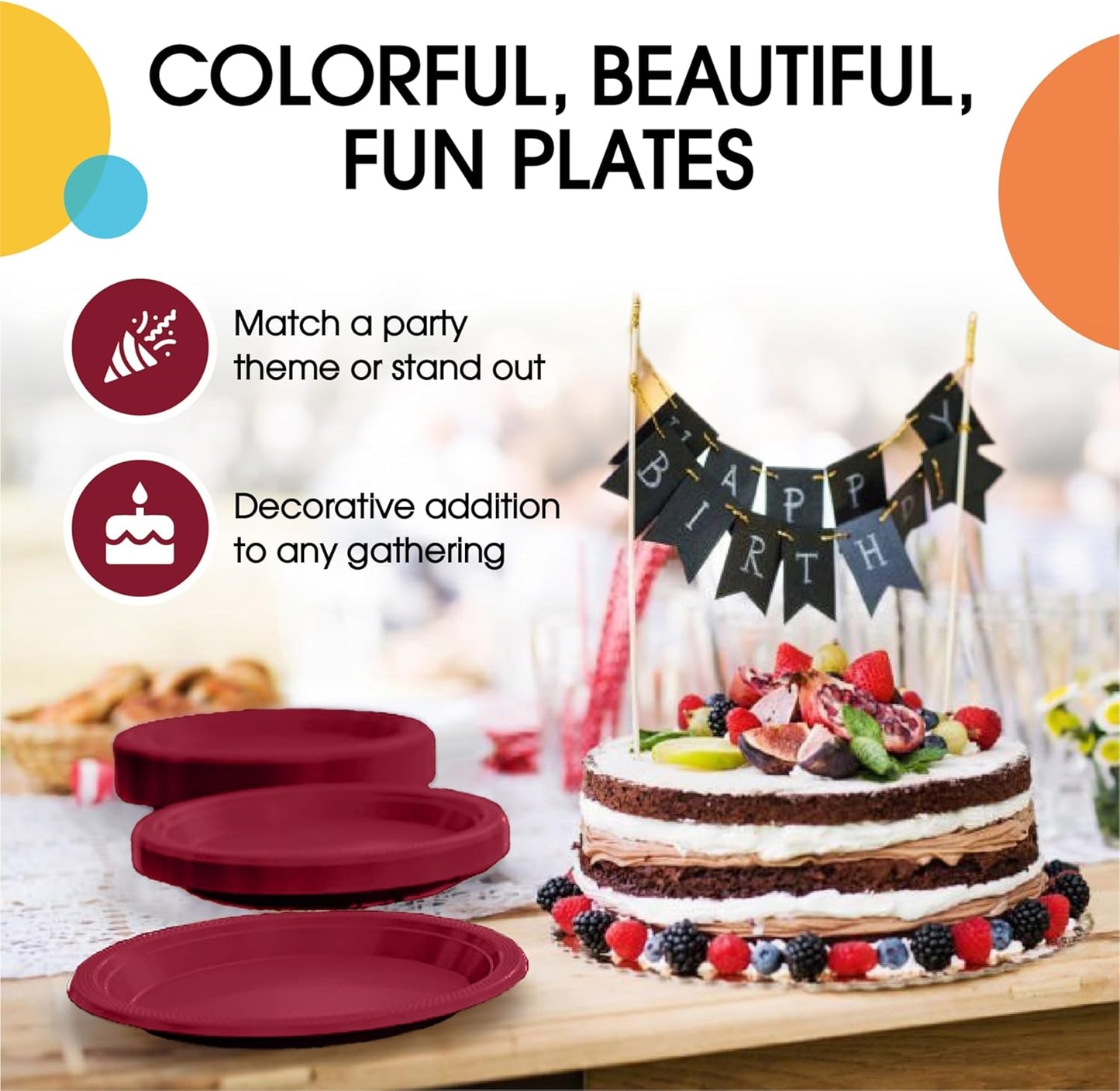 Exquisite Party Solids Burgundy Plastic Plates For Party Supplies 10" Burgundy Disposable Plates Heavy Duty 50 Pcs Plastic Dinnerware Sets Heavy Duty 350 GSM Disposable Dinnerware Set