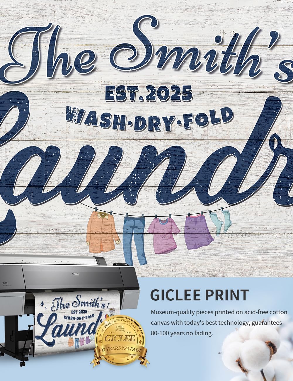 IPIC - Personalized Laundry Room Sign, Custom Canvas Wall Art with Family Name, Rustic Home Decor Printed Acid-Free Cotton Canvas for Business and Home, Made in USA and Ready to hang for Laundry Decor