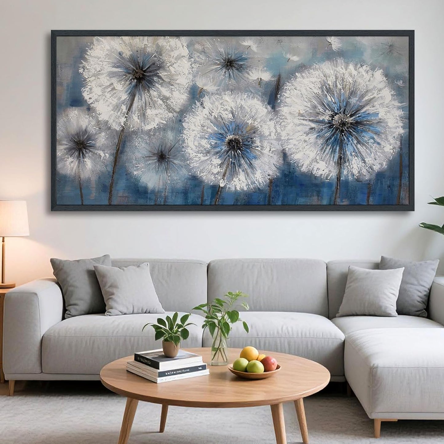 Dandelion Wall Art Blue Large Picture for Living Room Canvas Art Wall Decor Above Bed White Flower Artwork for Walls Paintings Modern Art Aall Decor Framed Wall Art for Bedroom 29×58IN