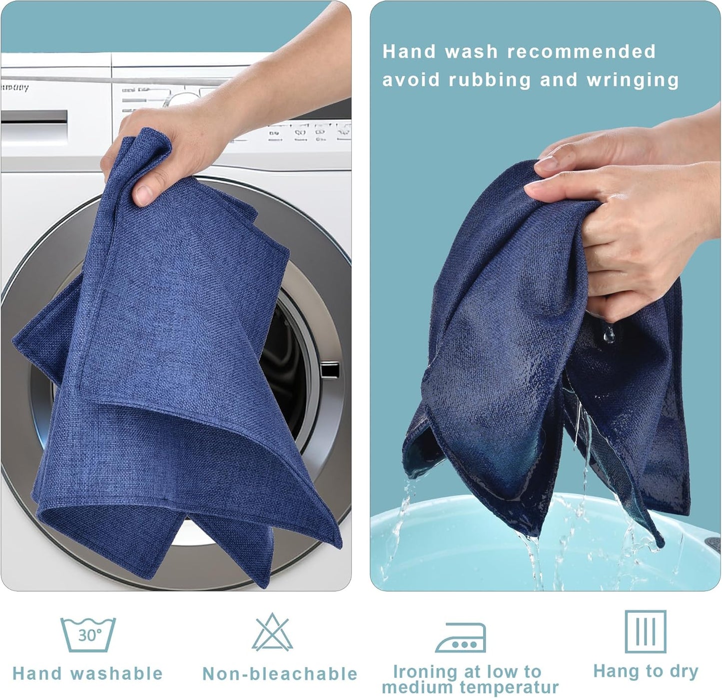 SLKQG Blue Linen-Look Placemats Set of 6, Heat Resistant & Machine Washable Double-Layered Cloth Placemats for Dining Table, Indoor/Outdoor Use, Non-Slip Kitchen Table Mats (6, Navy Blue)