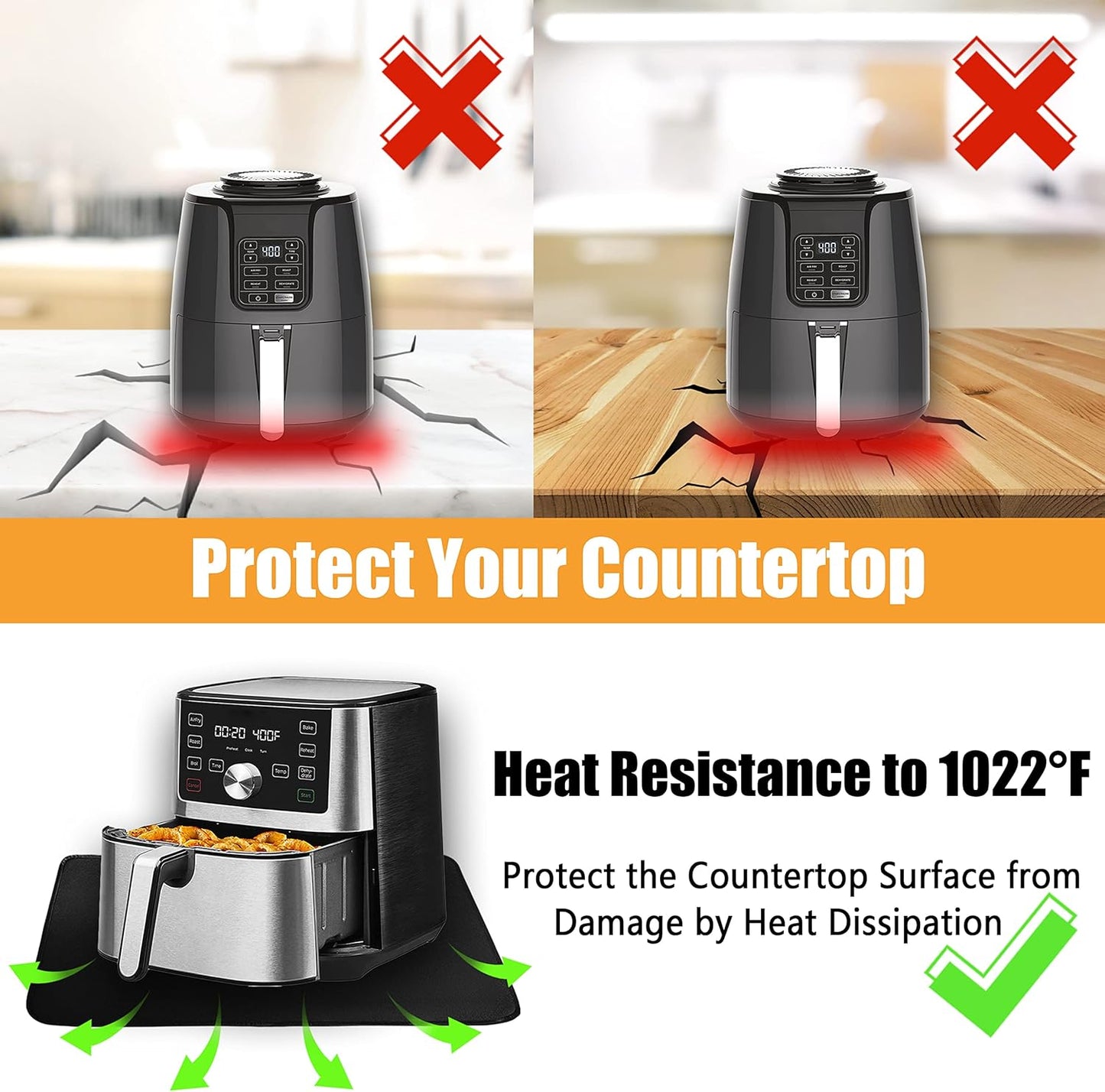 Heat Resistant Mat for Air Fryer, Countertop Protector, Fireproof Silicone Slider Mat for Appliances (Black, 21 x 29.5in)