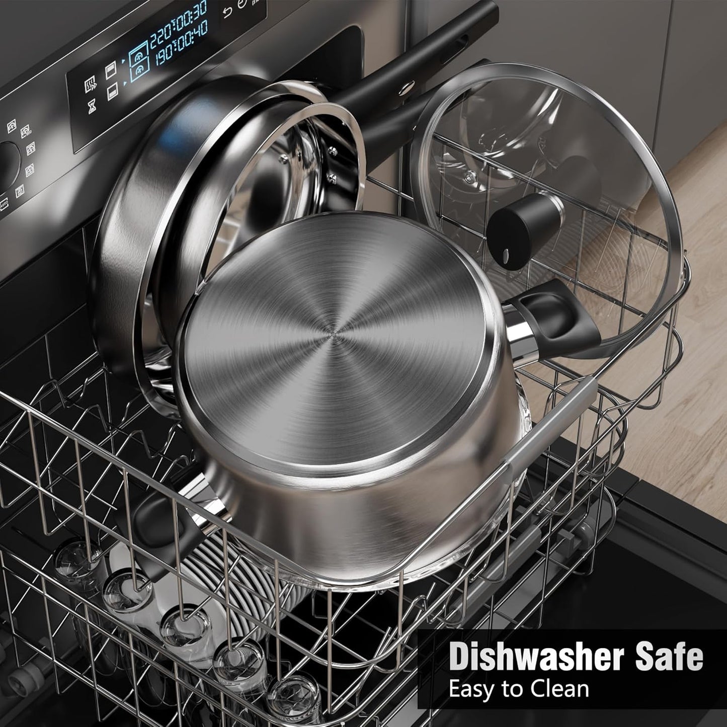 14Pcs Kitchen Pots and Pans Set, Stainless Steel Cookware Set Non Toxic, Induction Cooking Pot and Pan Set with Stay-Cool Handles, Healthy PFAS, PFOA, PFOS Free, Dishwasher Safe