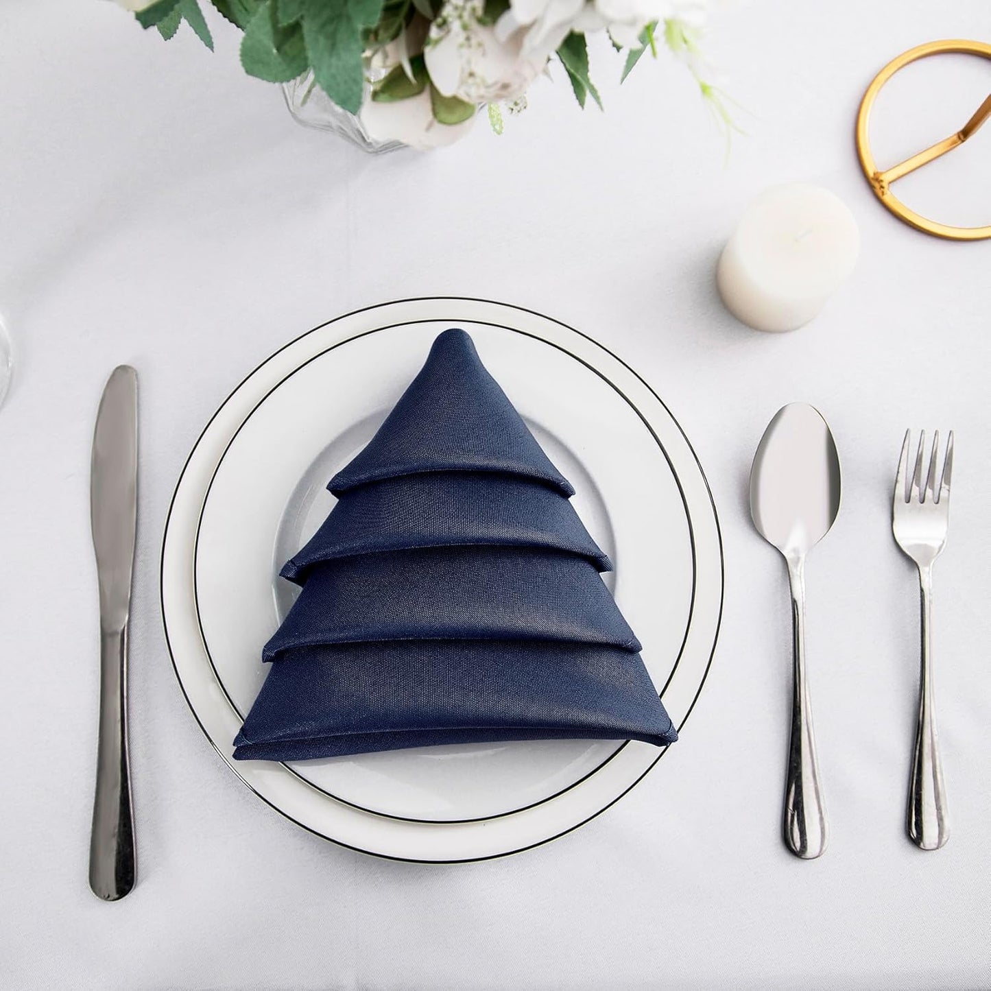 Bailarina Cloth Napkins Set of 120,17x17 inches Dinner Napkins Cloth Washable,Polyester Square Table Cloth Napkin Bulk with Hemmed Edges Ideal for Banquets, Parties and Weddings-Navy Blue