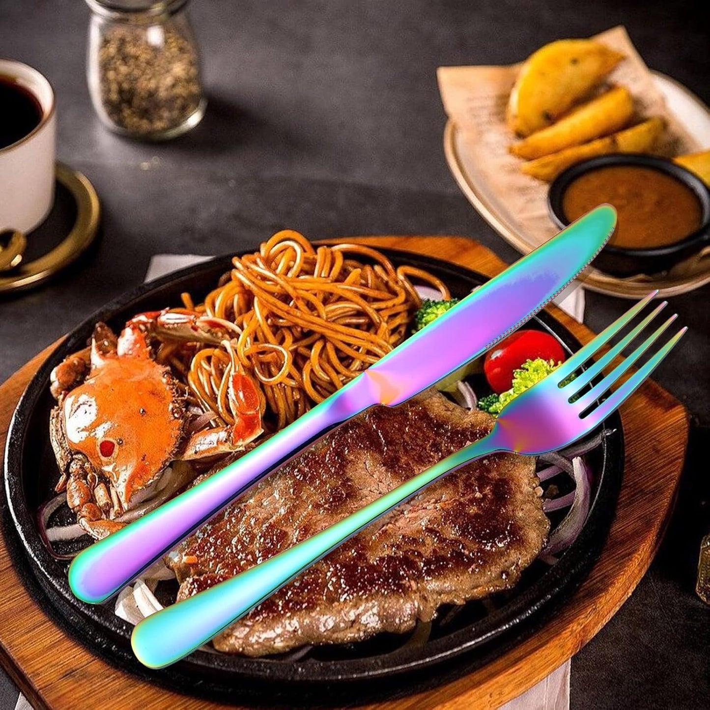 Rainbow Silverware Set for 12 Colored Flatware 60 Pieces Stainless Steel Cutlery Colorful Spoon Fork Knife Kitchen Utensils Restaurant Festival Parties Everyday Use