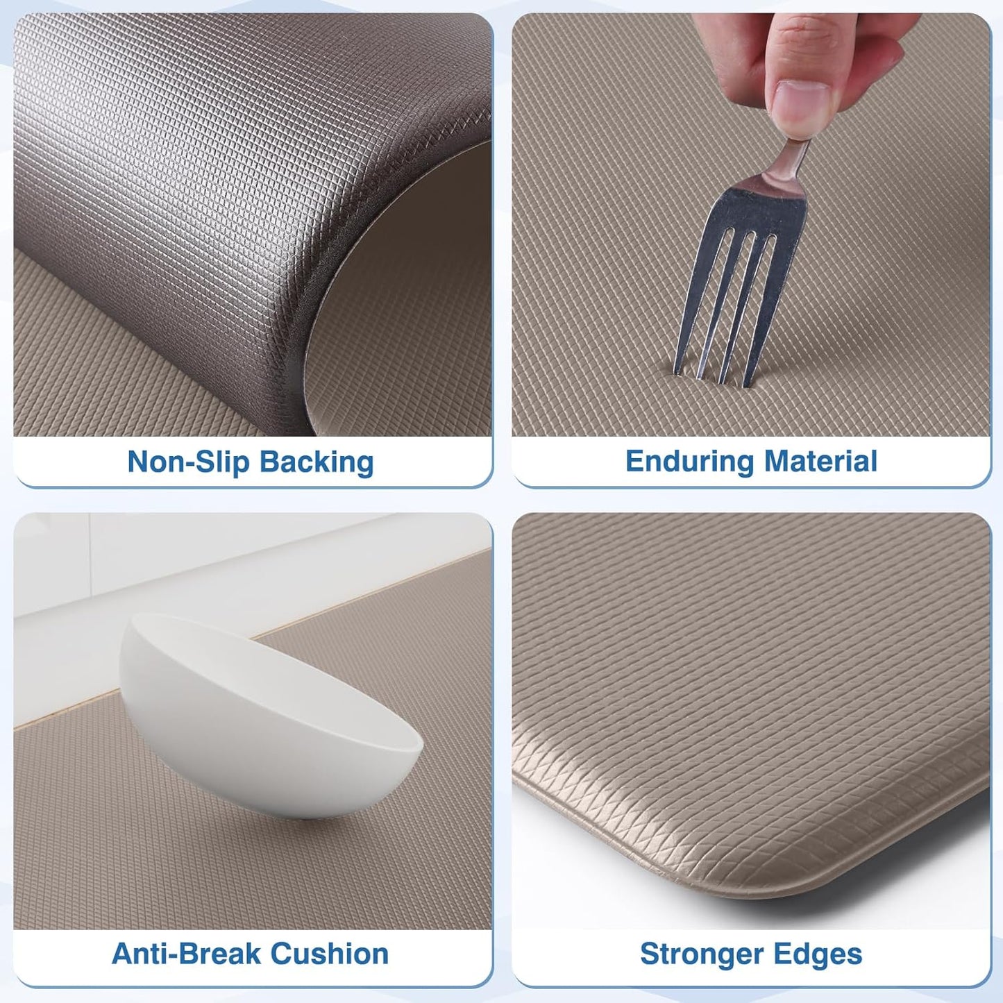 StepRite Kitchen Mats, 2PCS Kitchen Rugs, Cushioned Anti Fatigue Kitchen Mats for Floor, Non-Slip Standing Desk Mat, Waterproof Kitchen Rug Set for Kitchen, Floor, Office, 17.3"x30"+17.3"x70", Khaki