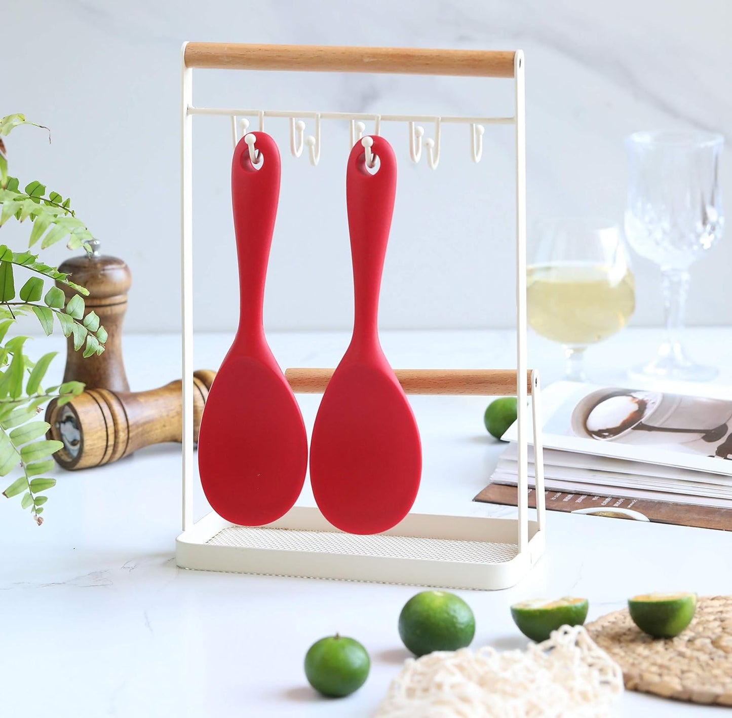 Dioycli Rice Paddle Nonstick Rice Spatula Heat Resistant Silicone Rice Spoon, Kitchen Cooking Red Rice Scooper for Soup, Salads, Mashed Potato (2 Pcs)