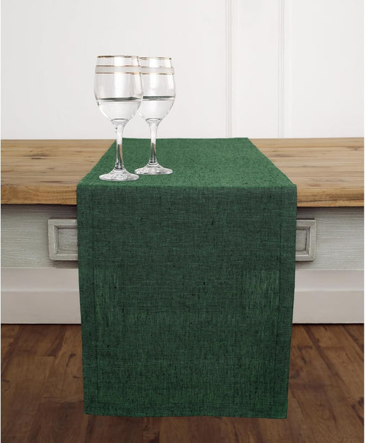 Solino Home Linen Forest Green Table Runner 108 Inches Long - Athena, 100% Pure Linen Dining Table Runner 14 x 108 Inch for Fall, Autumn, Thanksgiving, Christmas - Handcrafted and Machine Washable