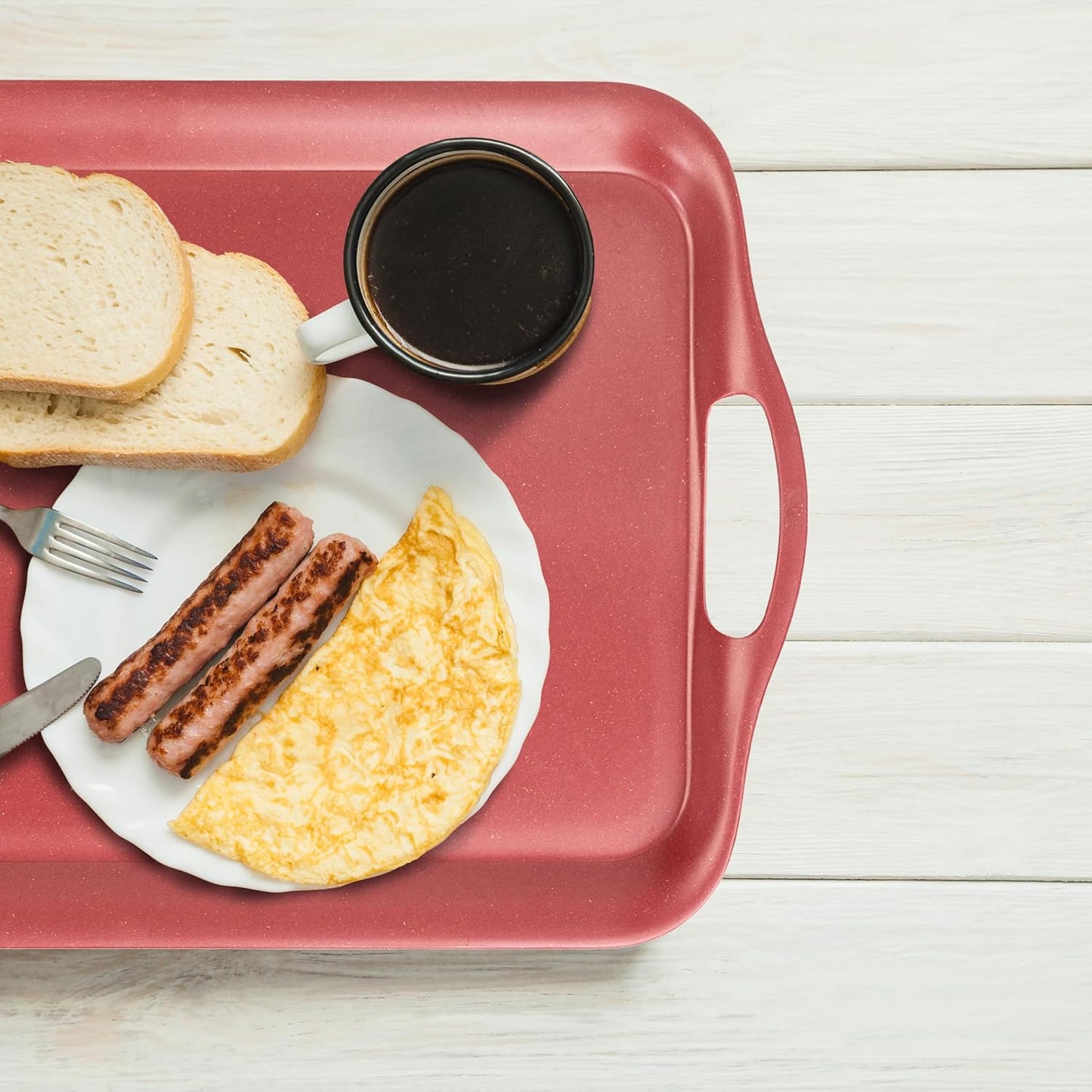 KINGEN 2-Pack Christmas Serving Trays -18×13-inch Large Tray, Vintage Velvet Red Platters for Holiday Buffets, BBQ, Party, Outdoor Serving - Santa's Christmas Decor (Bamboo Fiber, Red)