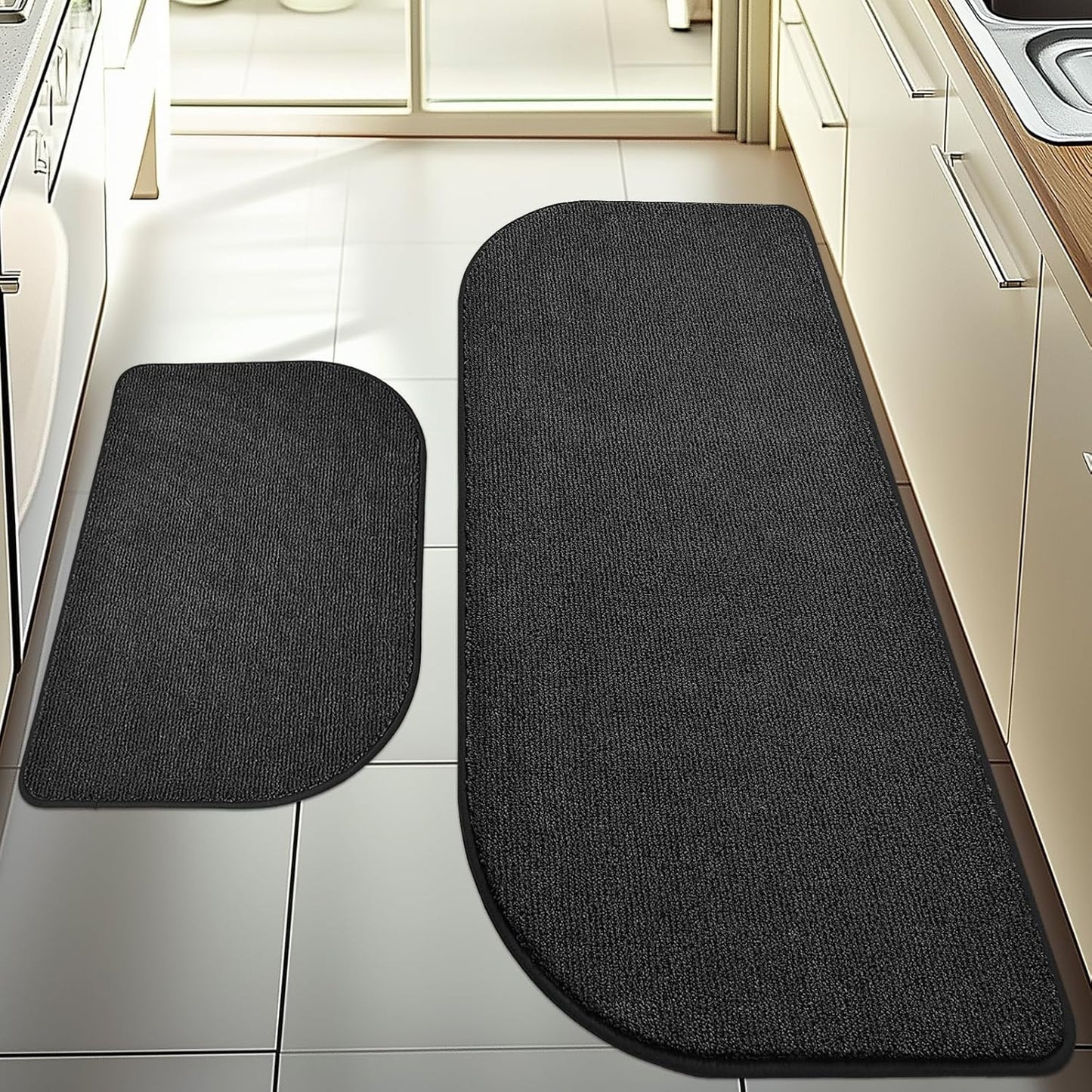 Washable Kitchen Rugs Set of 2 (24" x 35.5" + 24" x 59"), Non Slip Kitchen Mats for Floor, Absorbent Indoor Entryway Runner Rugs for Laundry, Bathroom, Door, Bedroom (Roll Packing)