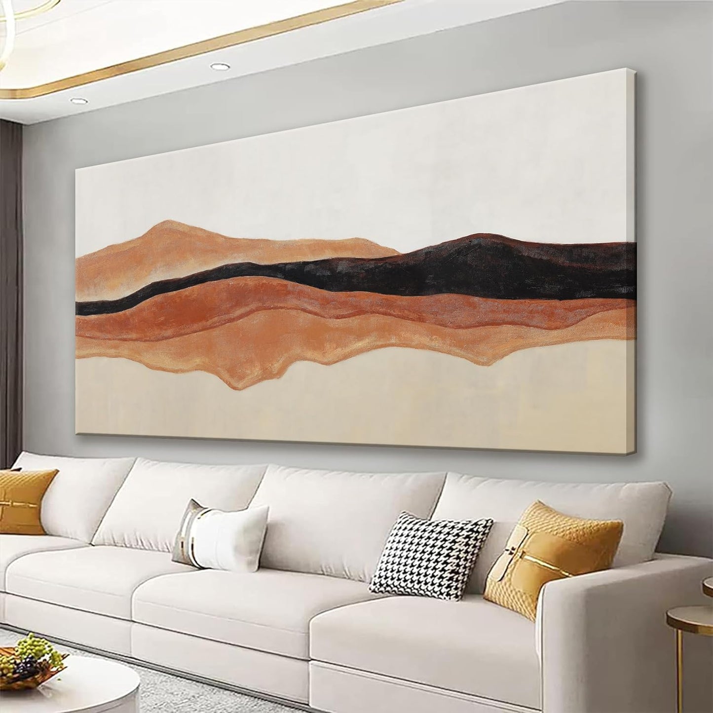 QSQ Abstract Wall Art Decor Red Brown White Wall Art Painting Canvas Art Wall Decor Prints Minimalist Abstract Art For Living Room Wall Bedroom Kitchen Office Artwork 24" × 48"