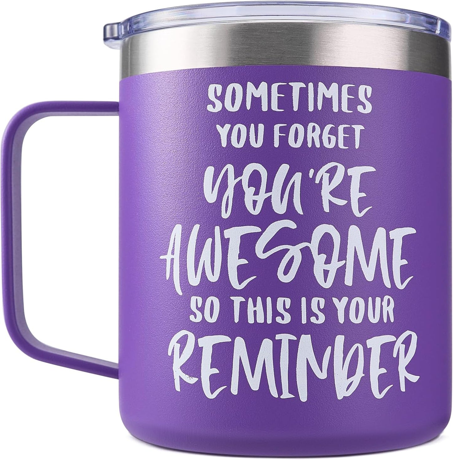 SUNWILL Insulated Coffee Mug with Lid, Birthday Gifts for Women, Stainless Steel Coffee Cup, Inspirational Sometimes You Forget You're Awesome Gifts for Christmas, Graduation, Thank You - 14oz Purple