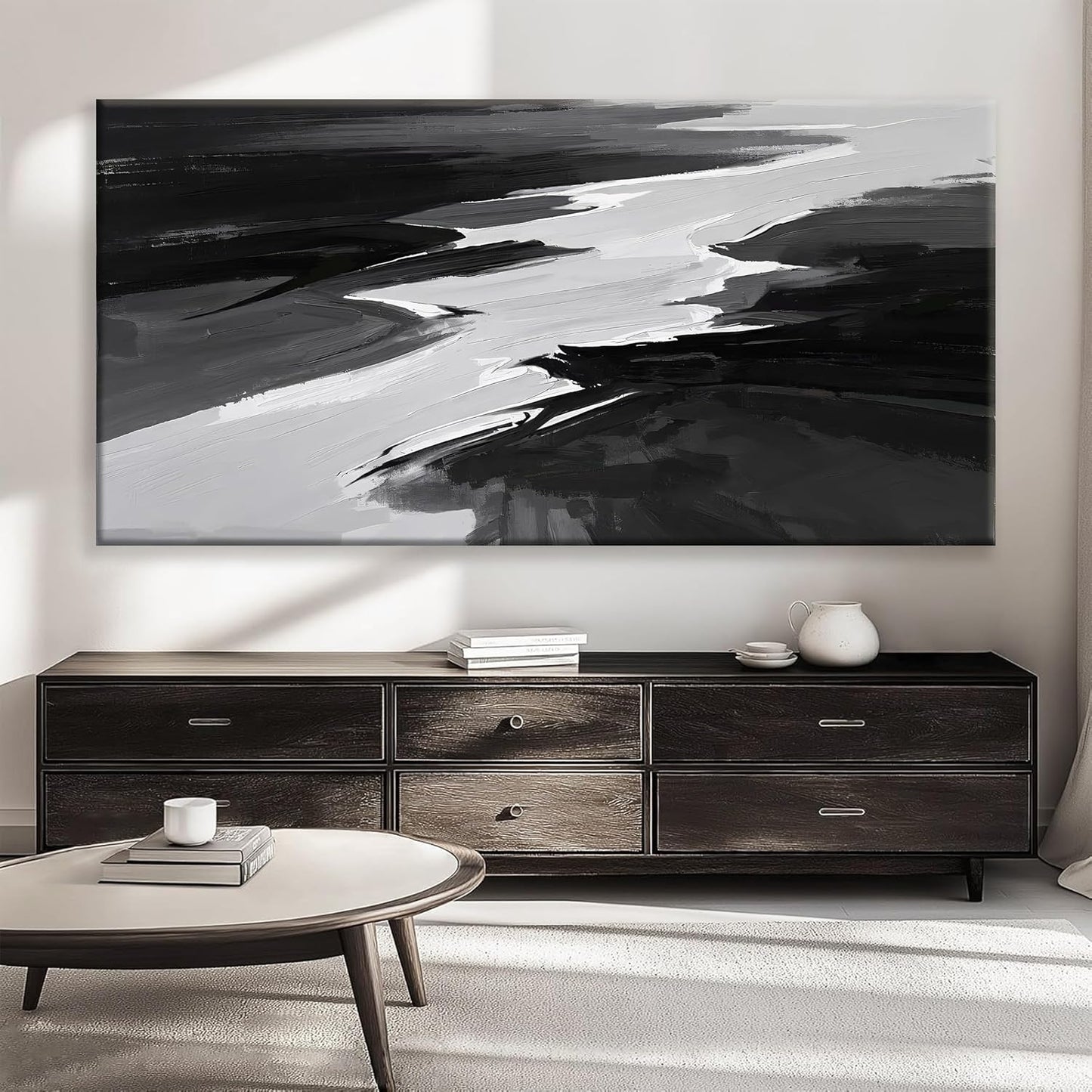 Large Abstract Wall Art For Living Room Black And White Wall Art Painting Artwork Canvas Art Wall Decor Simple Picture Abstract Wall Decor Bedroom Office 29"X 58"