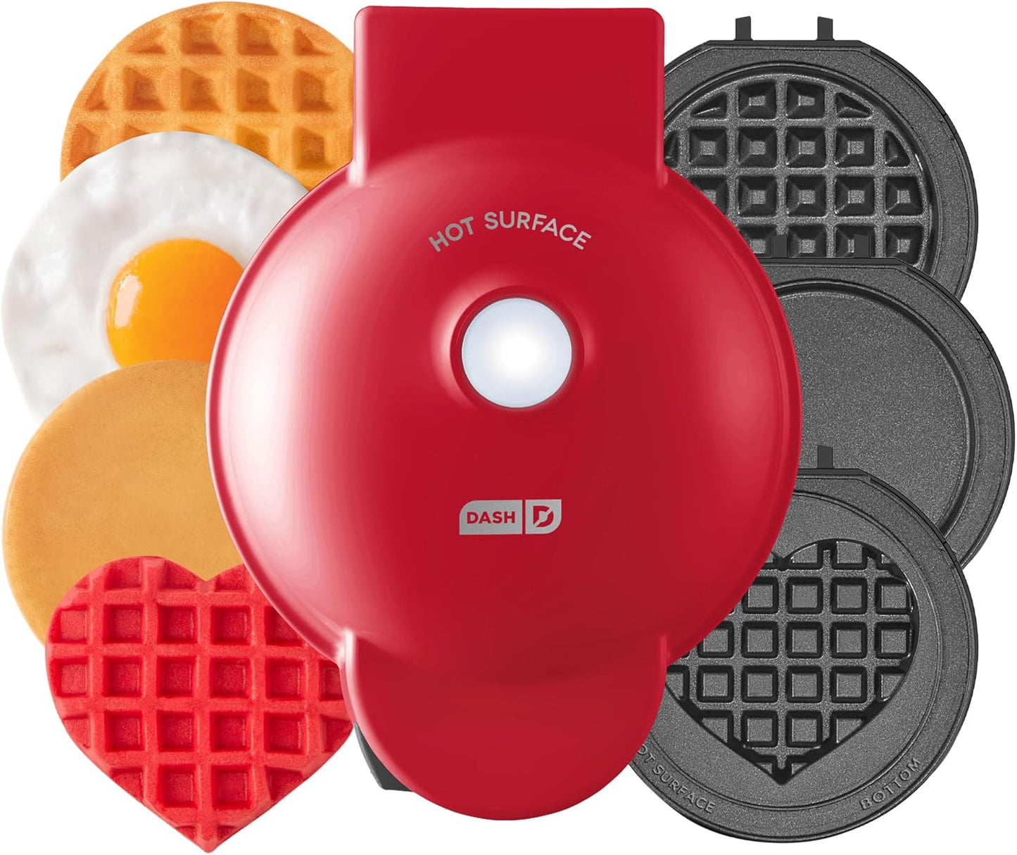 DASH Multimaker Mini System - Waffle Maker with Five 4” Removable Plates: Waffle Iron & Griddle, 3-in-1 Mini Waffle Maker for Kids and Families – Nonstick Surface, Just Add Batter (Red)