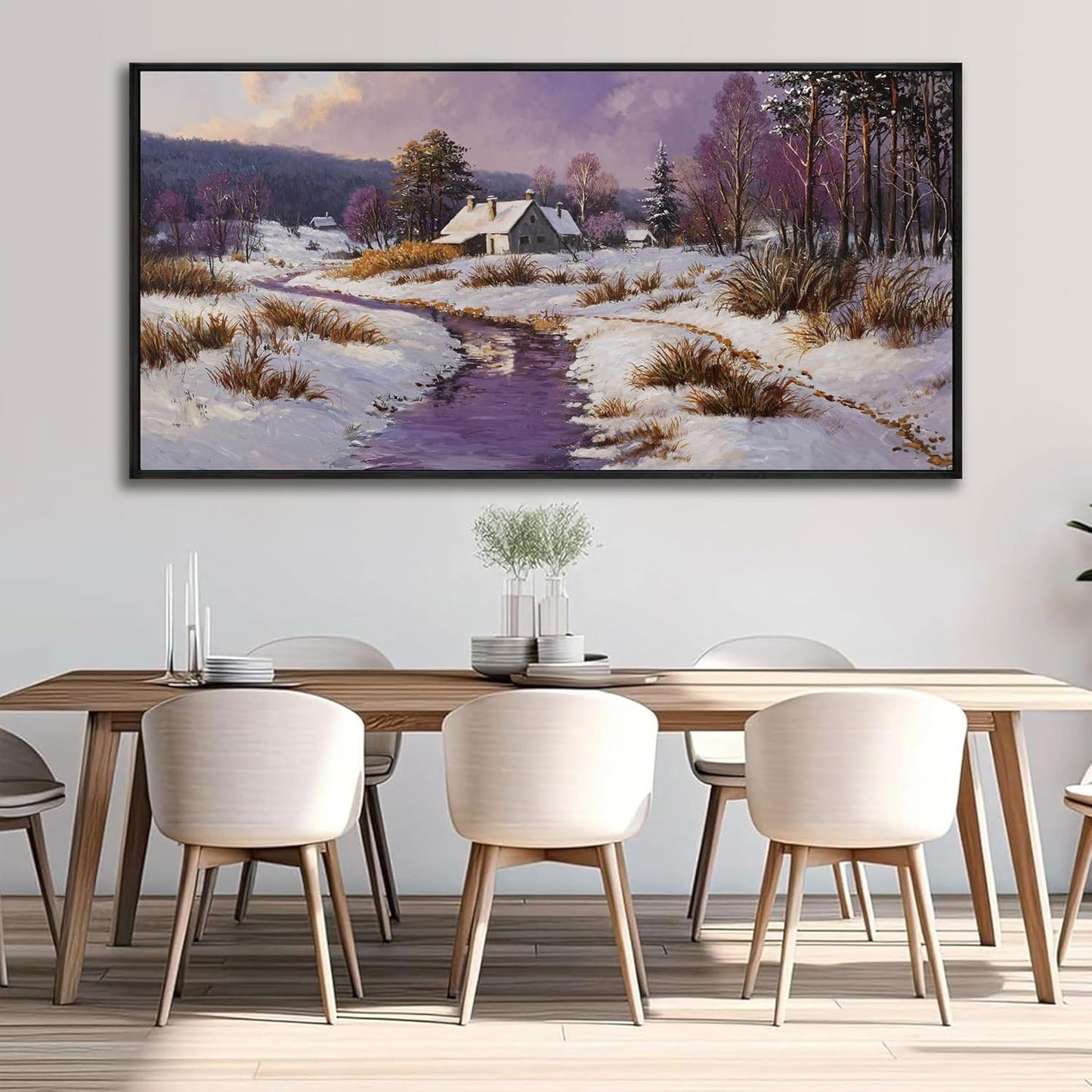 yiijeah Extra Large Canvas Wall Art - Living Room Wall Decor Purple Snowy Country Paintings Framed Wall Pictures Artowrk for Walls Bedroom Nature Rustic Landscape for Office Home Decor