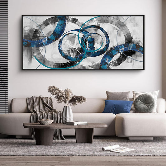 XLSJERST Extra Large Blue Abstract Canvas Wall Art - Modern Art Wall Decor Wall Pictures for Living Room Bedroom Office Gray and White Paintings Artwork for Wall