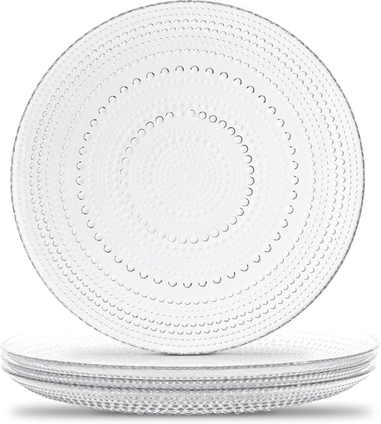 Yungala Set of 4 Vintage Glass Dinner Plates – 10.5" Clear Hobnail Glass Plates, Elegant Dinnerware for Upscale Dining