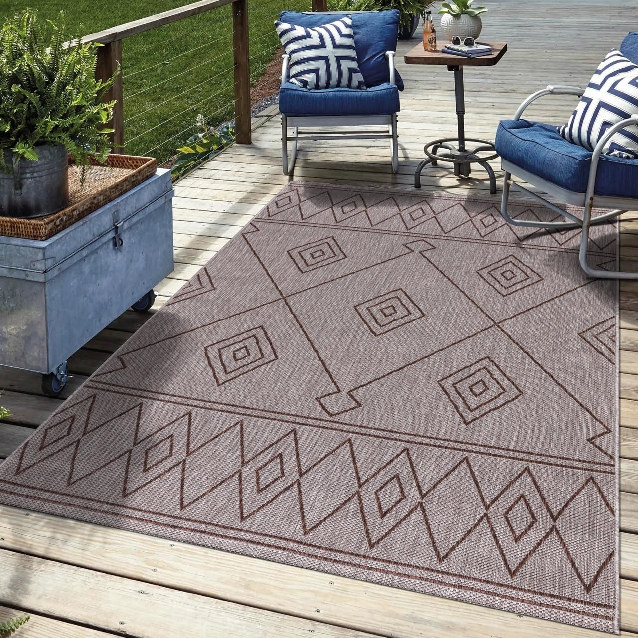 Keen Home Design Terrace Outdoor Area Rug - 5x8 Washable Indoor/Outdoor Rug for Patio, Kitchen, Balcony, Beach, Garden, Deck and Porch, Size: 5'3"x7'7"